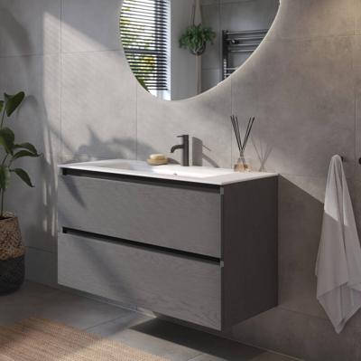 Saqu Gaia badmeubel incl. keramische wastafel 100x46x61cm gebrand zwart - zwarte greeplijst