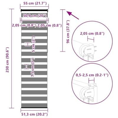 Zebra rolgordijn 55x230 cm stofbreedte 50,9 cm lichtgrijs
