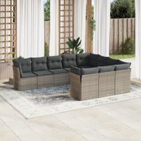 10-delige Loungeset met kussens poly rattan grijs - thumbnail