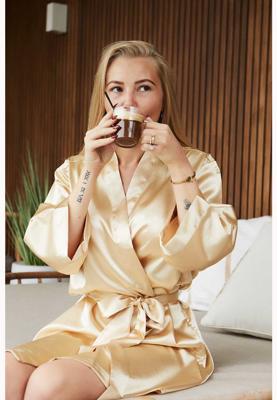 Satijnen kimono dames - champagne kleur