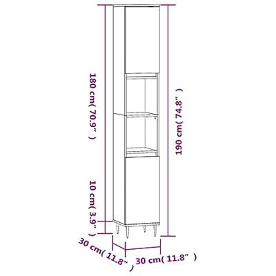 Badkamerkast 30x30x190 cm bewerkt hout grijs sonoma eikenkleur