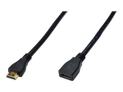 Digitus AK-330201-020-S HDMI-kabel HDMI Verlengkabel HDMI-A-stekker, HDMI-A-bus 2.00 m Zwart 4K UHD, Rond, Vergulde steekcontacten, Afgeschermd (drievoudig)