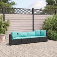 4-delige Loungeset met kussens poly rattan zwart - thumbnail