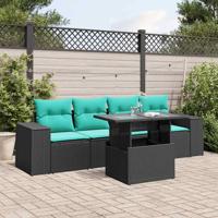 5-delige tuinbankset met kussens van zwart polyrotan - thumbnail