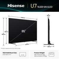 Hisense 85U7Q TV 85 inch, 4K mini led ULED, Smart TV, Hi-View AI Engine, 144 Hz Game Mode Pro, FreeSync Premium, ingebouwde subwoofer, Dolby Vision IQ Atmos, Airplay, spraakherkenning [2025] - thumbnail