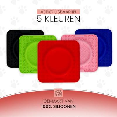 Eat Slow Live Longer Likmat - 20 x 20 cm - snuffelmat - anti-snuffelmat - slowfeeder - met golf - twee patronen - 100% siliconen - vaatwasmachinebestendig - rood