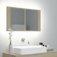 Badkamerkast met spiegel LED 80x12x45 acryl sonoma eikenkleurig - thumbnail