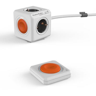 PowerCube Extended Remote stekkerblok grijs/oranje 4 stopcontacten 1.5M