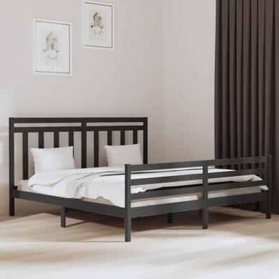 Bedframe massief hout grijs 200x200 cm Bedframe massief hout grijs 200x200 cm
