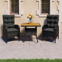 3-delige Tuinset poly rattan en acaciahout zwart - thumbnail