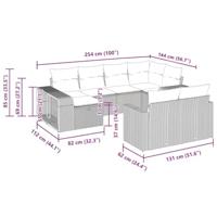 10-delige Loungeset met kussens poly rattan lichtgrijs - thumbnail