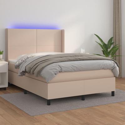 Boxspring met matras en LED kunstleer cappuccinokleur 140x190cm