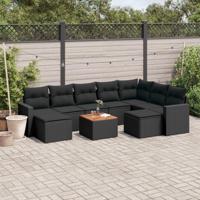 10-delige Loungeset met kussens poly rattan zwart - thumbnail