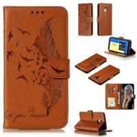 Feather patroon Litchi textuur horizontale Flip lederen draagtas met portemonnee & houder & kaartsleuven voor Galaxy J6 (2018) (bruin) - thumbnail