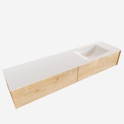 Badkamermeubel BWS Madrid Washed Oak 180x45x30 cm Mat Witte Solid Surface Wastafel Rechts (2 lades, 0 kraangaten) Badkamermeubel BWS Madrid Washed Oak 180x45x30 cm Mat Witte Solid Surface Wastafel Rechts (2 lades, 0 kraangaten)
