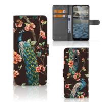 Nokia 2.4 | Telefoonhoesje | Met pasjeshouder | Pauw met Bloemen - thumbnail