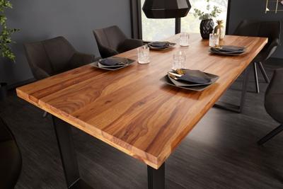 Massief houten eettafel IRON CRAFT 160cm bruin zwart Sheesham stone afwerking Industrieel - 39868