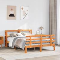 Bedframe met hoofdbord massief grenenhout wasbruin 150x200 cm - thumbnail
