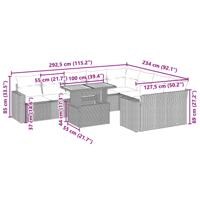 10-delige Loungeset met kussens poly rattan zwart - thumbnail