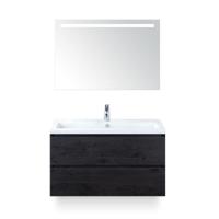 Vogue Badmeubelset 100 cm - Greeplijst in kleur - Black Oak - Keramische Wastafel Wit 1 kraangat - met Sence Spiegel - thumbnail