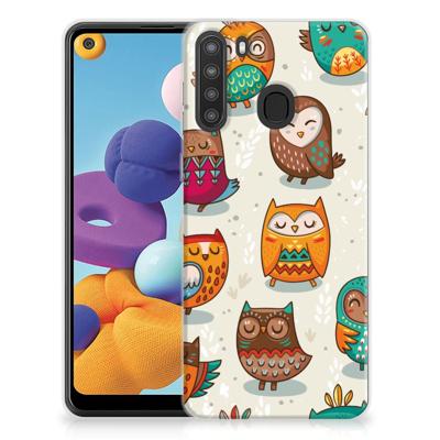Samsung Galaxy A21 TPU Hoesje Vrolijke Uilen Samsung Galaxy A21 TPU Hoesje Vrolijke Uilen