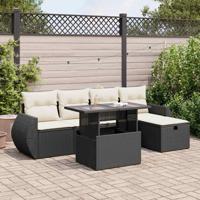 6-delige Loungeset met kussens poly rattan zwart - thumbnail