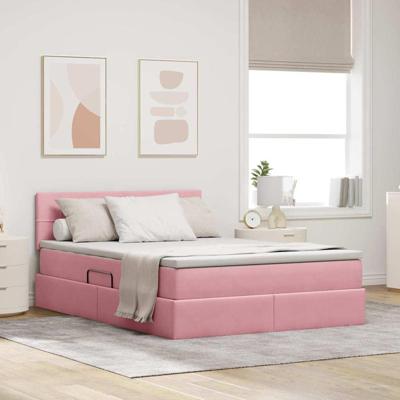 Bed met LED -striplichten met opslag Roze 140 x 200 cm Fluweel
