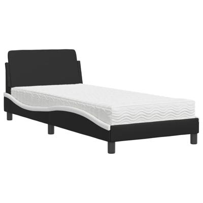 Bed met matras kunstleer zwart en wit 90x200 cm - thumbnail
