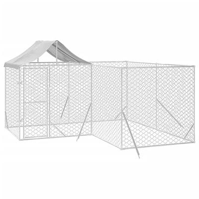 Hondenkennel met dak 4x4x2,5 m gegalvaniseerd staal zilver