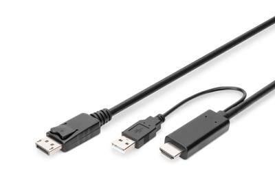 Digitus AK-330111-020-S HDMI-kabel DisplayPort / HDMI Aansluitkabel DisplayPort-bus, HDMI-A-stekker, USB-A stekker 2 m Zwart 4K UHD, Afgeschermd (dubbel), Digitus AK-330111-020-S HDMI-kabel DisplayPort / HDMI Aansluitkabel DisplayPort-bus, HDMI-A-stekker, USB-A stekker 2 m Zwart 4K UHD, Afgeschermd (dubbel),