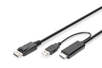 Digitus AK-330111-020-S HDMI-kabel DisplayPort / HDMI Aansluitkabel DisplayPort-bus, HDMI-A-stekker, USB-A stekker 2 m Zwart 4K UHD, Afgeschermd (dubbel), - thumbnail