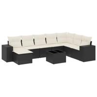 9-delige Loungeset met kussens poly rattan zwart - thumbnail