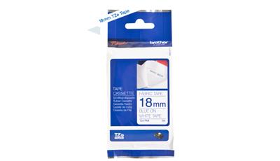 Brother TZe-FA4B Labeltape textiel ongelamineerd Tapekleur: Wit Tekstkleur: Blauw 18 mm 3 m