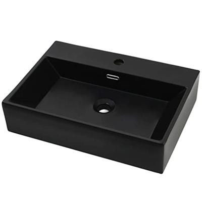 VidaXL Wastafel met kraangat 60,5x42,5x14,5 cm keramiek zwart