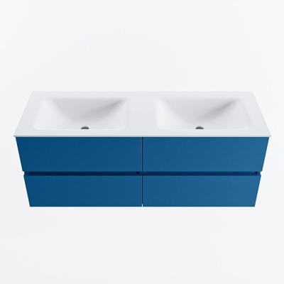 MONDIAZ VICA 130cm badmeubel onderkast Jeans 4 lades. Wastafel CLOUD dubbel 2 kraangaten, kleur Talc.