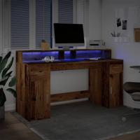 Bureau met LED-verlichting 200x55x91 cm bewerkt hout oud hout - thumbnail