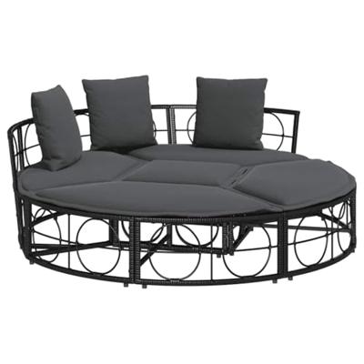 Loungebed voor buiten zonder luifel poly rattan zwart