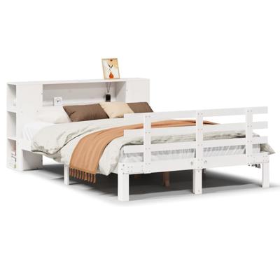 Bed met boekenkast zonder matras grenenhout wit 150x200 cm - thumbnail