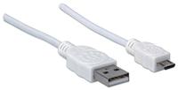 Manhattan USB-kabel USB 2.0 USB-A stekker, USB-micro-B stekker 1.80 m Wit UL gecertificeerd 324069 - thumbnail