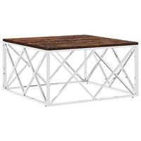 Salontafel roestvrij staal en massief hergebruikt hout - thumbnail