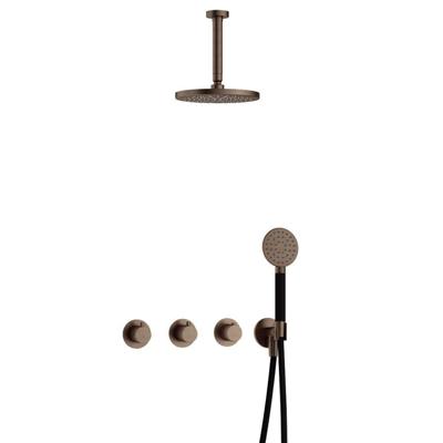 Hotbath Cobber - CB7067 - Inbouw Regendoucheset - Verouderd Messing - 2 Stopkranen - Thermostatisch - Plafondbuis 15 cm - Hoofddouche 200 mm - Ronde Handdouche 3 Standen - Waterbesparend