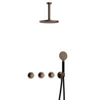 Hotbath Cobber - CB7067 - Inbouw Regendoucheset - Verouderd Messing - 2 Stopkranen - Thermostatisch - Plafondbuis 15 cm - Hoofddouche 200 mm - Ronde Handdouche 3 Standen - Waterbesparend - thumbnail