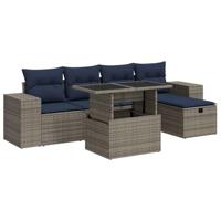 6-delige Loungeset met kussens poly rattan acacia bruin - thumbnail