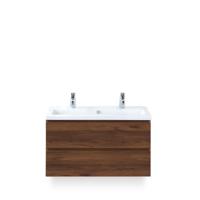 Vogue Badmeubelset 100 cm - Greeplijst in kleur - Walnoot - Keramische Wastafel Wit 2 kraangaten - thumbnail