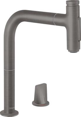 Hansgrohe Metris Select M71 2-gats ééngreeps keukenmengkraan 200 met uittrekbare vuistdouche en sBox, 2 straalsoorten, Brushed Black Chrome Hansgrohe Metris Select M71 2-gats ééngreeps keukenmengkraan 200 met uittrekbare vuistdouche en sBox, 2 straalsoorten, Brushed Black Chrome