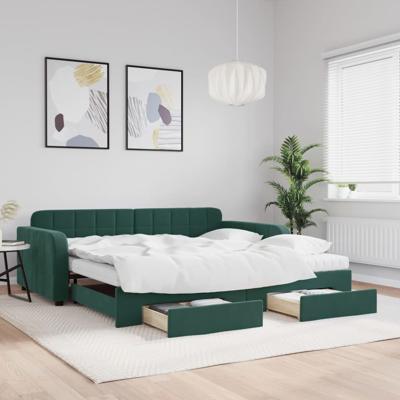 Slaapbank onderschuifbed en lades 90x200 cm fluweel donkergroen