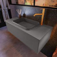 Badkamermeubelset Mondiaz Erin 100 cm met 1 Lade met RIDGE Wastafel Midden Dark grey met 1 kraangat Greeploos Mat Dark Grey - thumbnail