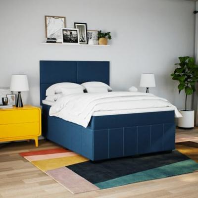 Boxspring met matras stof blauw 140x200 cm