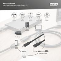 Digitus AK-300210-020-S USB-kabel USB 2.0 USB-C stekker, USB-C bus 2.00 m Zwart Flexibel, Folie afscherming, Afscherming gevlochten - thumbnail