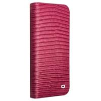 Qialino iPhone 16 Pro hoesje - Leren bookcase - Croco Roze - thumbnail